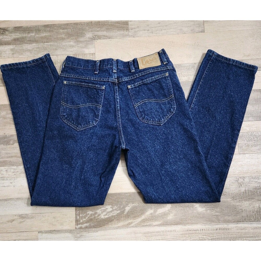 Vtg Lee Jeans Mens 34x32 Made In USA Dark Wash Denim Straight Regular Fit Patch